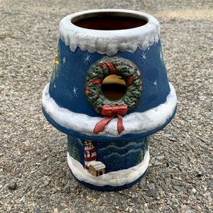 Christmas Lighthouse Candle Holder Jar